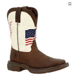 Durango Boys' Rebel Distressed Flag Western Square Toe Leather Boots Size 5 M